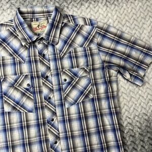 Vintage Wrangler Western Shirt Mens M Plaid Pearl Snap Short Sleeve Cowboy